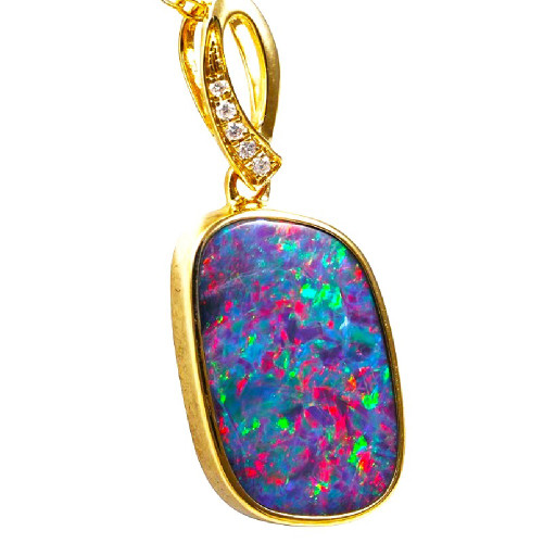 * 1  LEMON DROP 14KT YELLOW GOLD & DIAMOND AUSTRALIAN OPAL NECKLACE