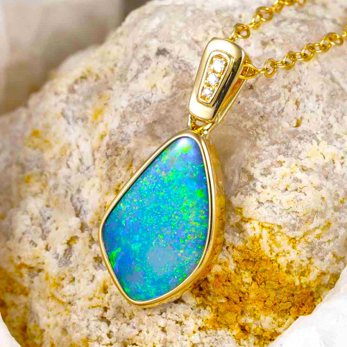 *  IN AWE 14KT YELLOW GOLD & DIAMOND AUSTRALIAN OPAL NECKLACE