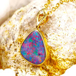 *  1 SENTIMENTAL ATTACHMENT14KT YELLOW GOLD & DIAMOND AUSTRALIAN OPAL NECKLACE