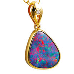 *  1 SENTIMENTAL ATTACHMENT14KT YELLOW GOLD & DIAMOND AUSTRALIAN OPAL NECKLACE