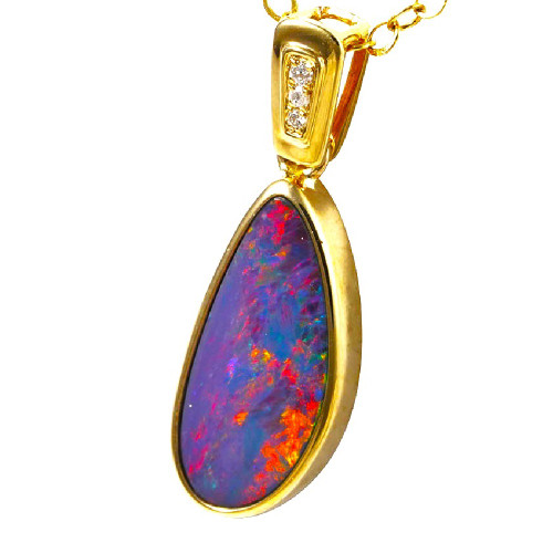 * 1 CITY RAIN 14KT YELLOW GOLD & DIAMOND AUSTRALIAN OPAL NECKLACE