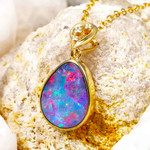 *  1 SPIRITED 14KT YELLOW GOLD & DIAMOND AUSTRALIAN OPAL NECKLACE