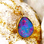 *  1 SPIRITED 14KT YELLOW GOLD & DIAMOND AUSTRALIAN OPAL NECKLACE