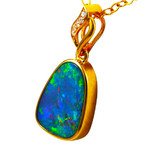 *  1 POCKET RAINBOW 14KT YELLOW GOLD & DIAMOND AUSTRALIAN OPAL NECKLACE