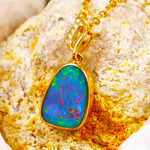 *  1 POCKET RAINBOW 14KT YELLOW GOLD & DIAMOND AUSTRALIAN OPAL NECKLACE