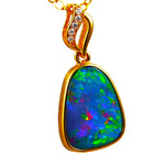 *  1 POCKET RAINBOW 14KT YELLOW GOLD & DIAMOND AUSTRALIAN OPAL NECKLACE