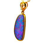 *  1 PEACHY BRIGHT 14KT YELLOW GOLD & DIAMOND AUSTRALIAN OPAL NECKLACE