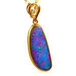 *  1 PEACHY BRIGHT 14KT YELLOW GOLD & DIAMOND AUSTRALIAN OPAL NECKLACE