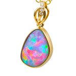 *  1 CRYSTAL BLUE 14KT YELLOW GOLD & DIAMOND AUSTRALIAN OPAL NECKLACE