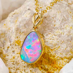 *  1 CRYSTAL BLUE 14KT YELLOW GOLD & DIAMOND AUSTRALIAN OPAL NECKLACE