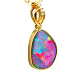 *  1 CRYSTAL BLUE 14KT YELLOW GOLD & DIAMOND AUSTRALIAN OPAL NECKLACE