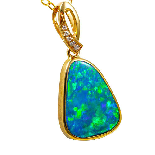 *  TEAPOP 14KT YELLOW GOLD & DIAMOND AUSTRALIAN OPAL NECKLACE