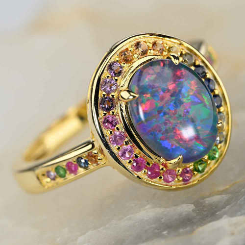 *  LAFFYTAFFY 18KT GOLD PLATED AUSTRALIAN OPAL RING