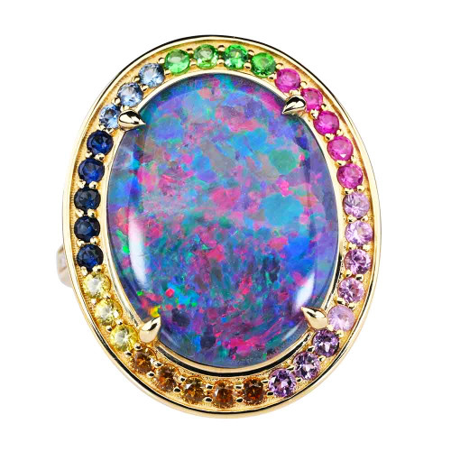 *  MINT TO BE 14KT YELLOW GOLD & DIAMOND AUSTRALIAN OPAL RING