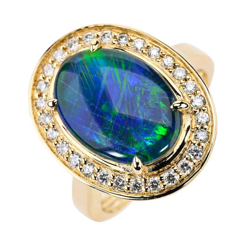   *   MANGO BELLINI 14KT YELLOW GOLD & DIAMOND AUSTRALIAN OPAL RING