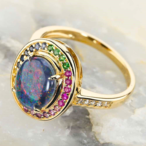 AFTERS 14KT YELLOW GOLD & DIAMOND AUSTRALIAN OPAL RING