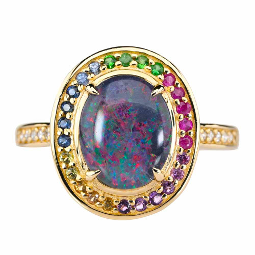 AFTERS 14KT YELLOW GOLD & DIAMOND AUSTRALIAN OPAL RING