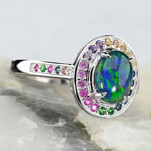   *   RUSH STERLING SILVER AUSTRALIAN OPAL RING