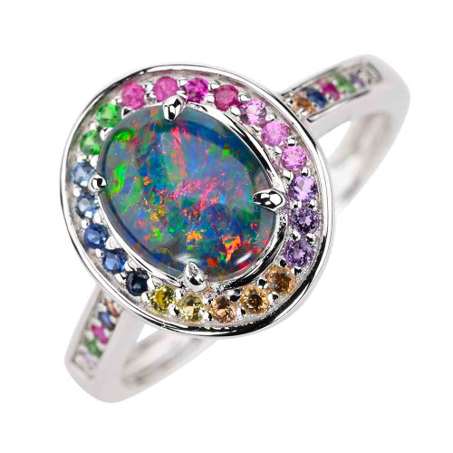 *  CHARM SWEET STERLING SILVER AUSTRALIAN OPAL RING