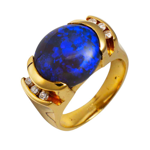 GOLDEN LODGE 14KT YELLOW GOLD & DIAMOND AUSTRALIAN BLACK OPAL RING