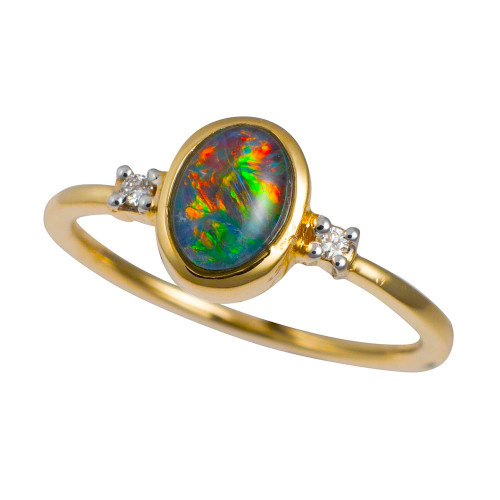 * 1 BE YOUR LOVER 14KT YELLOW GOLD & DIAMOND AUSTRALIAN OPAL RING