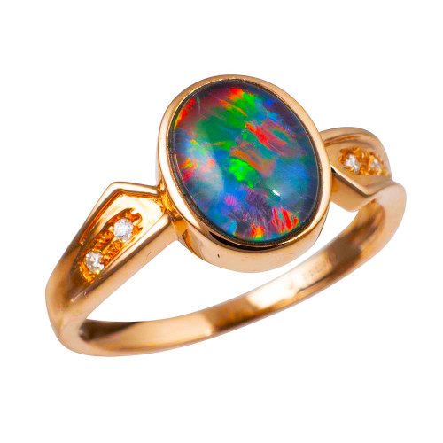 * A WONDEROUS ADVENTURE 14KT ROSE GOLD & DIAMOND AUSTRALIAN OPAL RING