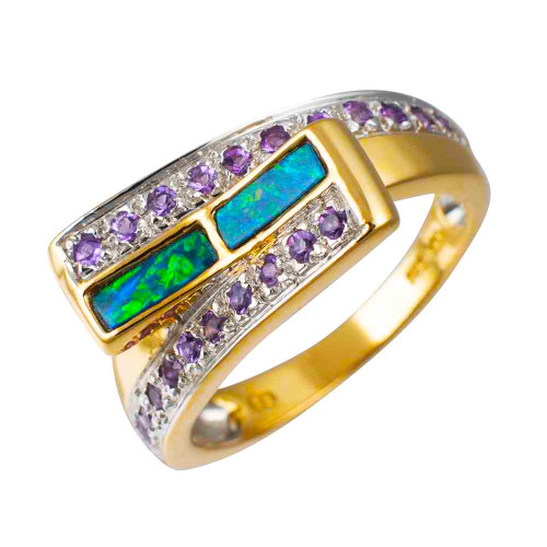 *  LOVE MORE 14KT YELLOW GOLD & SAPPHIRE AUSTRALIAN OPAL RING