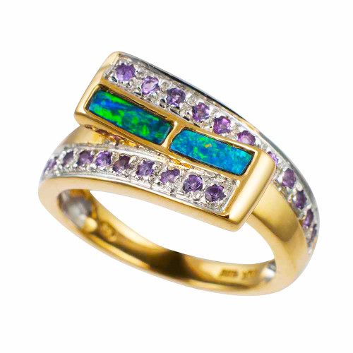 *  LOVE MORE 14KT YELLOW GOLD & SAPPHIRE AUSTRALIAN OPAL RING