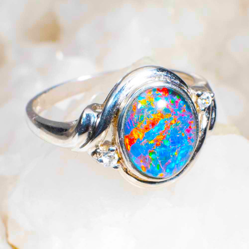   *   SPARKLING CHAMPANGE  STERLING SILVER AUSTRALIAN OPAL RING