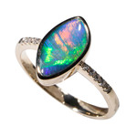   *    A  MYSTICAL VEIL 14KT YELLOW GOLD & DIAMOND AUSTRALIAN OPAL RING