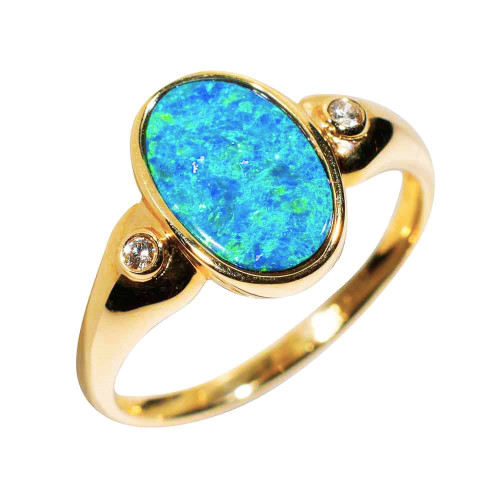 * 1 HAUTE HEIRLOOMS 14KT GOLD & DIAMOND AUSTRALIAN OPAL RING