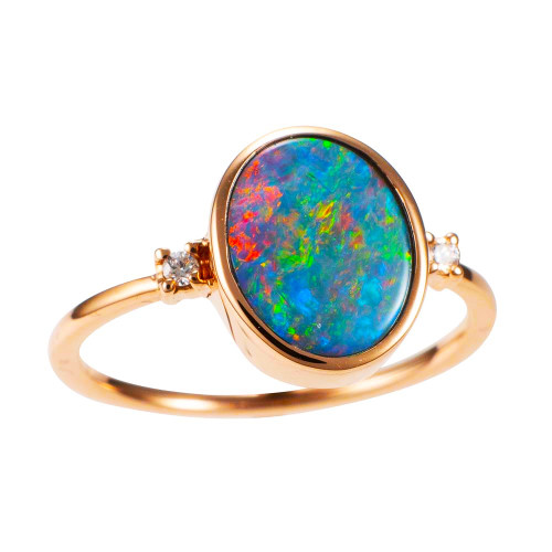 * GLITZ GALA 14KT ROSE GOLD & DIAMOND AUSTRALIAN OPAL RING