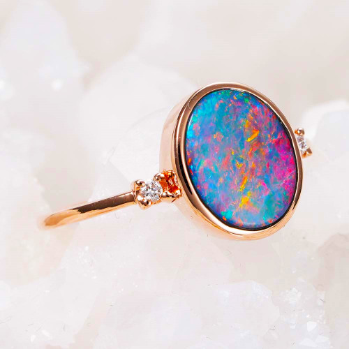 * GLITZ GALA 14KT ROSE GOLD & DIAMOND AUSTRALIAN OPAL RING