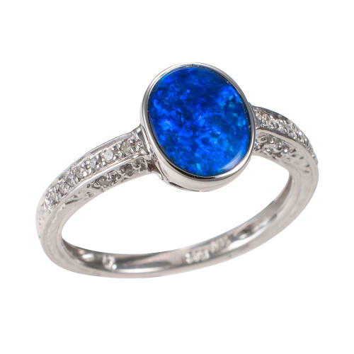 *  LAVINIA 14KT WHITE GOLD & DIAMOND AUSTRALIAN OPAL RING