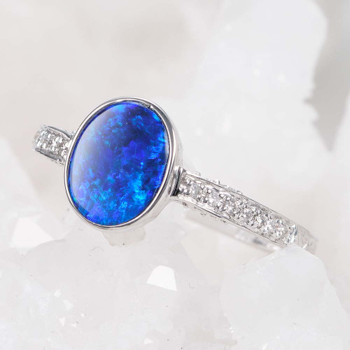 *  LAVINIA 14KT WHITE GOLD & DIAMOND AUSTRALIAN OPAL RING