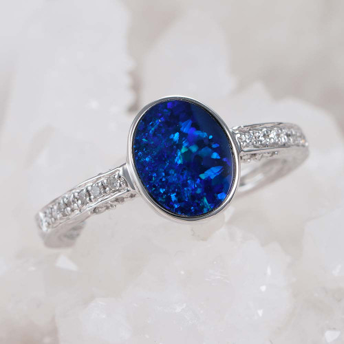 *  REGAL RARITY 14KT WHITE GOLD & DIAMOND AUSTRALIAN OPAL RING