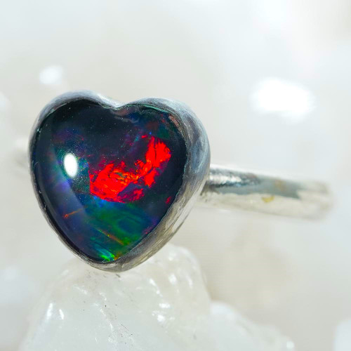 *EMBERS OF ELEGANCE STERLING SILVER AUSTRALIAN OPAL RING