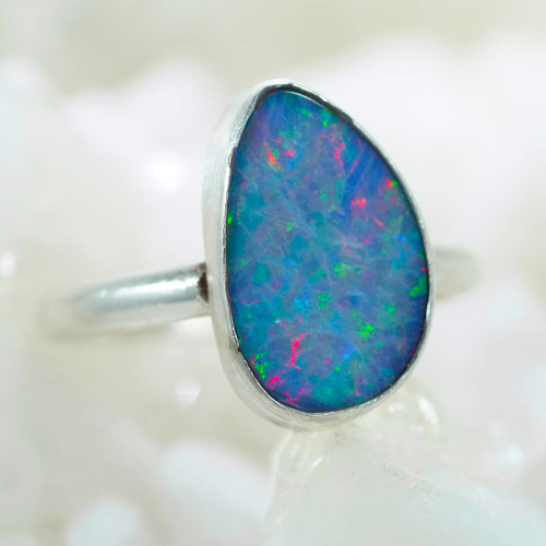 * 1 ECHO FLASHES STERLING SILVER AUSTRALIAN OPAL RING