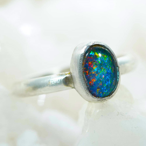 *BOHO BLING STERLING SILVER AUSTRALIAN OPAL RING