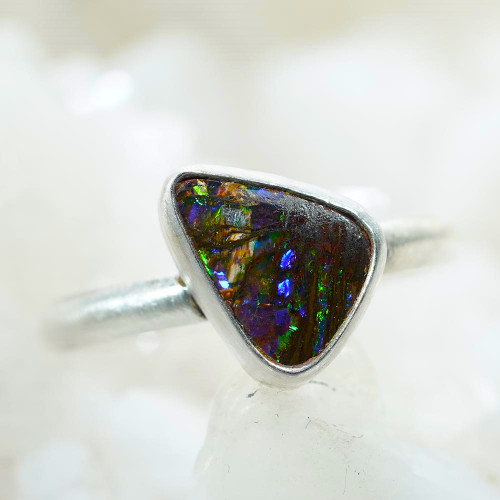 *JUBILANT STERLING SILVER AUSTRALIAN SOLID BOULDER OPAL RING