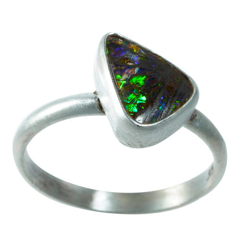 *JUBILANT STERLING SILVER AUSTRALIAN SOLID BOULDER OPAL RING