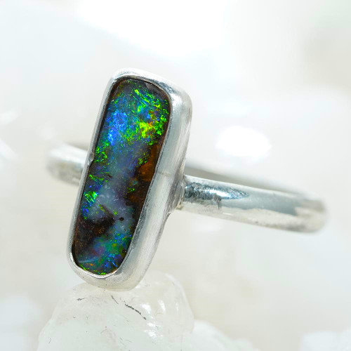 *DETAILED DELIGHT STERLING SILVER AUSTRALIAN SOLID BOULDER OPAL RING