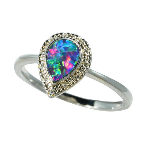 *   A SILHOUETTE STERLING SILVER AUSTRALIAN OPAL RING