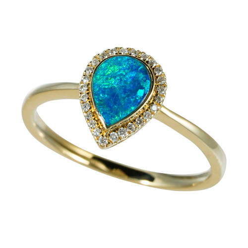 * 1 REFRESHED GOLD & DIAMOND AUSTRALIAN OPAL RING