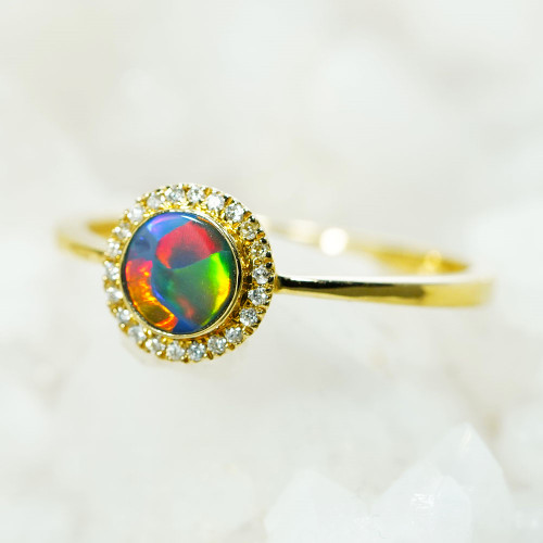 * 1  AMBIANCE 14KT GOLD & DIAMOND OPAL RING