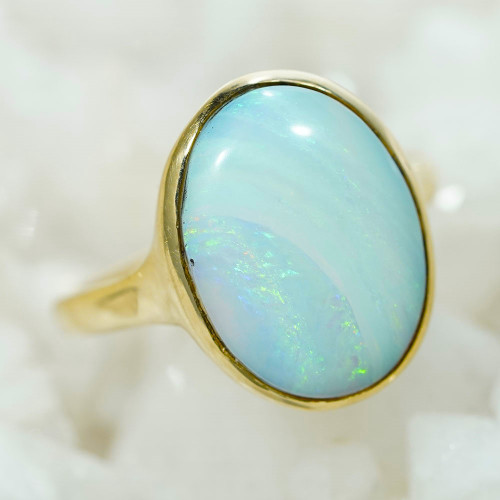 *CHERRY POP 14KT GOLD  WHITE OPAL RING