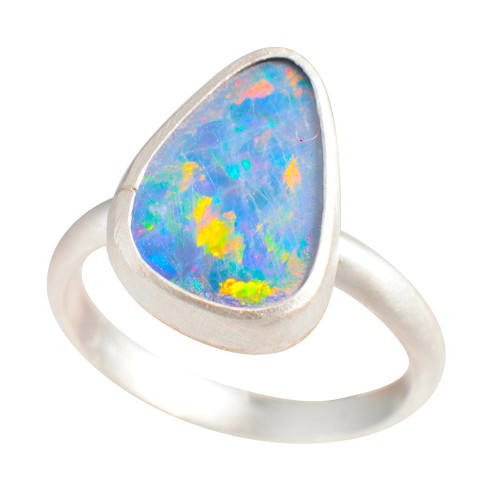 * 1 OPAL CRESCENT STERLING SILVER AUSTRALIAN OPAL RING