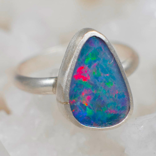 * 1 OPAL CRESCENT STERLING SILVER AUSTRALIAN OPAL RING