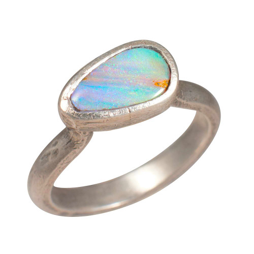 *DEFRACTION STERLING SILVER AUSTRALIAN BOULDER OPAL RING