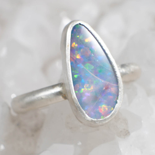 *ANCIENT GEM STERLING SILVER AUSTRALIAN BOULDER OPAL RING